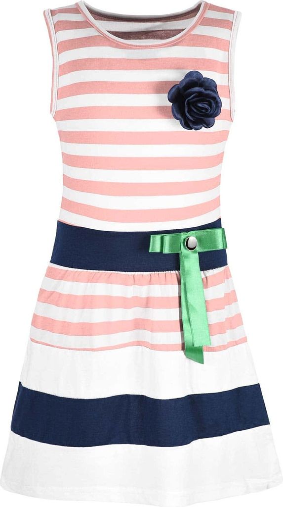 KMISSO Mädchen Sommer Kleid gestreift mit Schleife Lachs Produktbild 