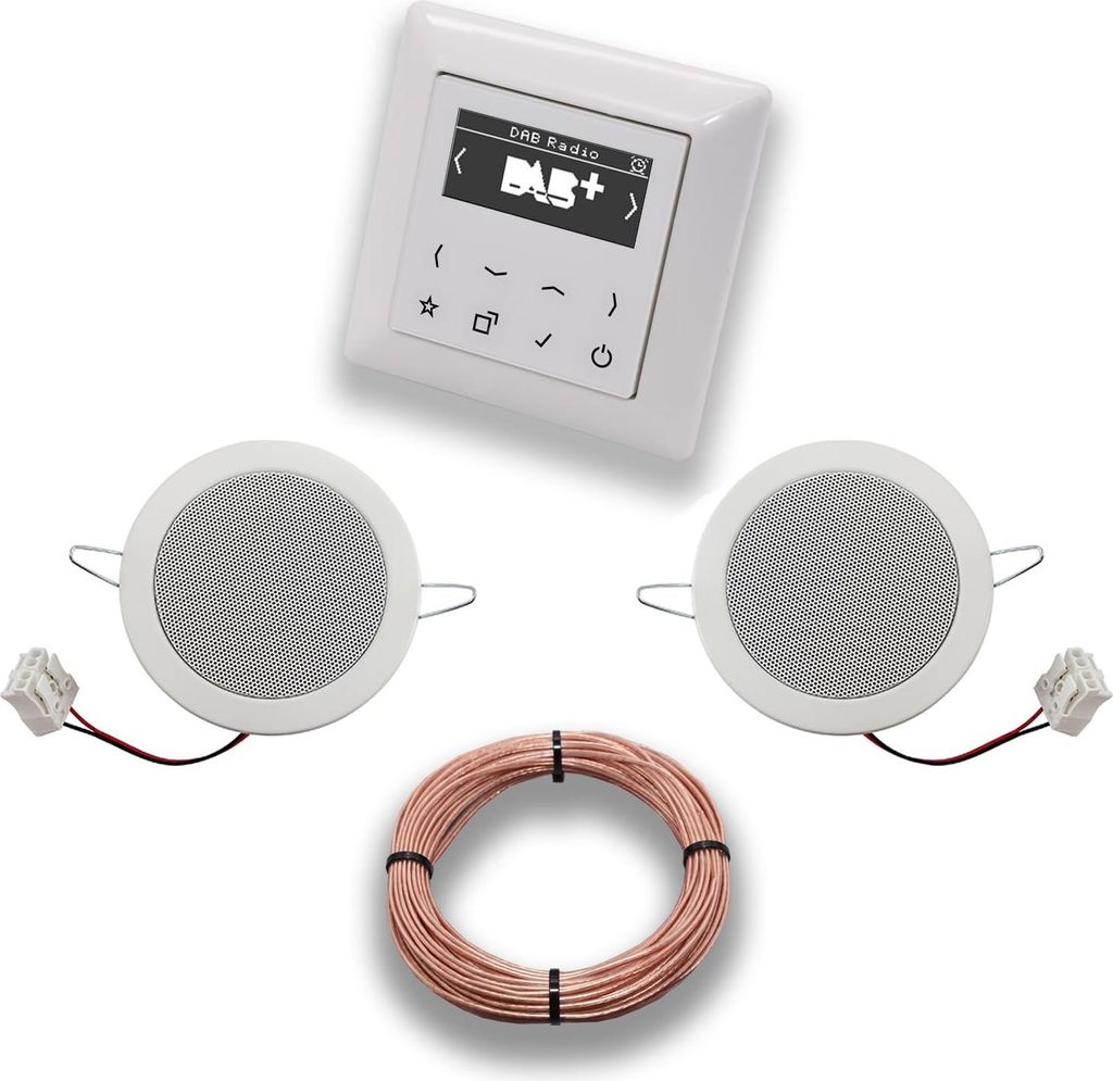 JUNG Smart Radio Unterputzradio DABAWW DAB+ Komplettset JUNG AS 500 System alpinweiß, Komplett-Set mit 2 x Deckenlautsprecher Einbaulautsprecher +...