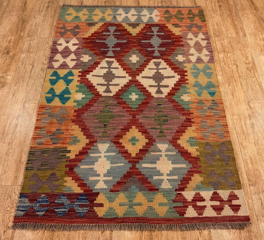 Teppich KELIM ORIGINAL | Farbe: Multi; Größe: 97x146 cm | strapazierfähig und leicht zu reinigen | Wohnzimmer | Schlafzimmer