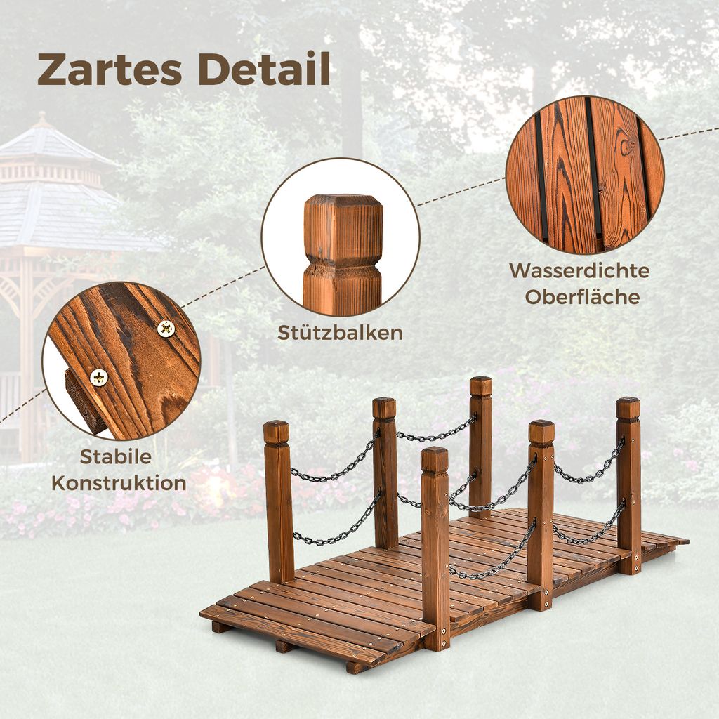 COSTWAY Drevený most s plastovým zábradlím, záhradný mostík Obrázok produktu 6
