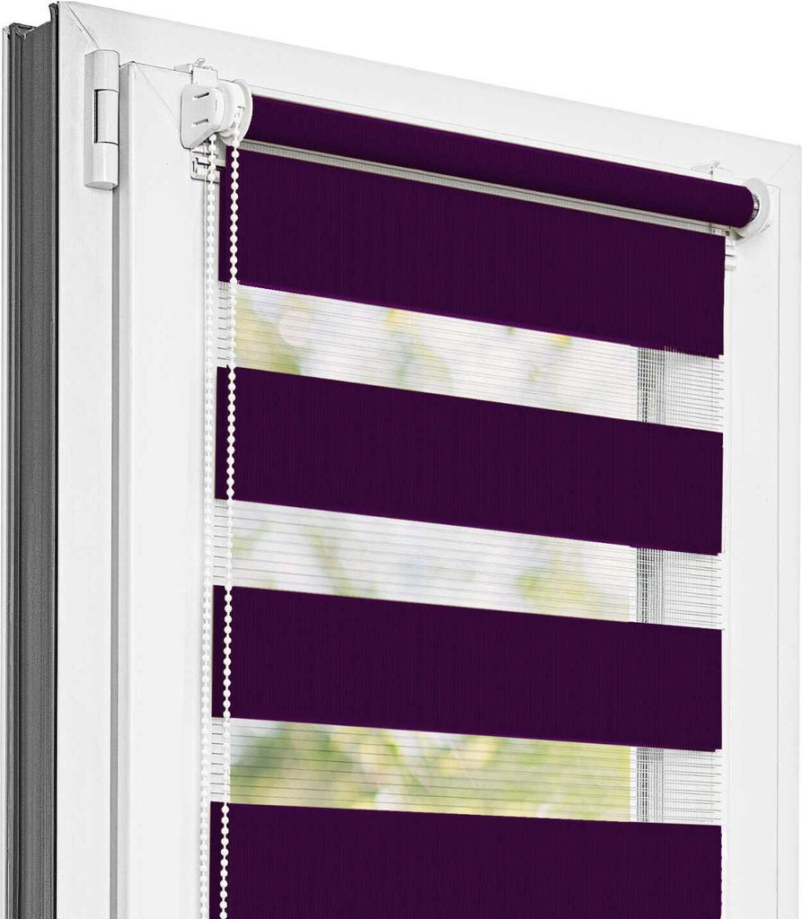 Estika Doppelrollo Klemmfix - 30 x 150 cm - Dunkelviolett - Duo Rollo ohne Bohren