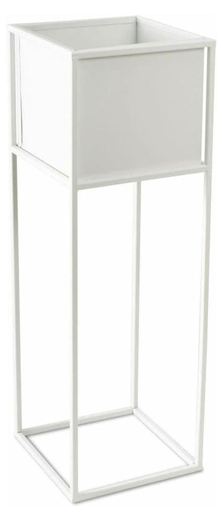 Weißer Blumenständer aus Metall | Pflanzenständer 72 cm hoch mit Metallbox 19,5 x 20,5 cm | Blumentopfständer im Loft-Stil für die Hausdekoration