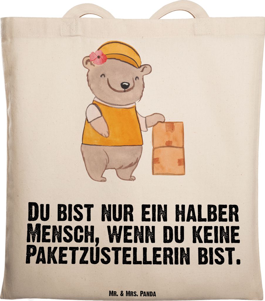 Mr. & Mrs. Panda Shopping Tasche Paketzustellerin Herz - Transparent - Geschenk, Einkaufstasche, Paketbotin, Spruch, baumwoll shopper, Tote Bag, Lu...