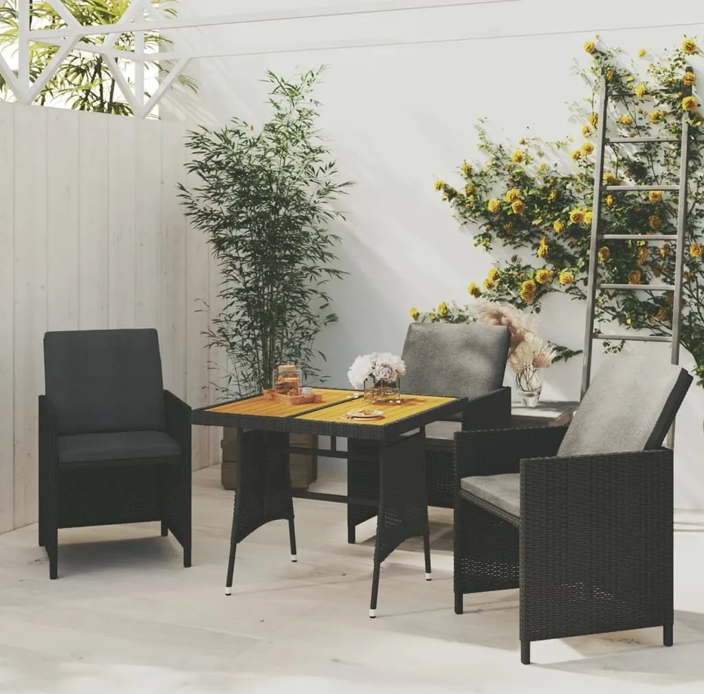 Table bistro carrée 70x70 noire en résine tressée et acacia massif