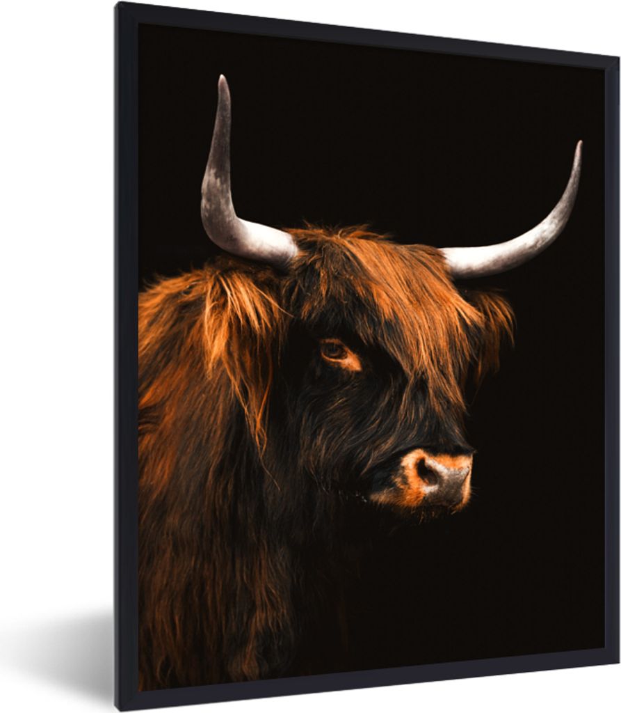 MuchoWow Gerahmtes Poster Schottischer Highlander - Kuh - Schwarz 60x80 cm - Poster mit Schwarzem Bilderrahmen Wandposter Rahmen Foto Bilder - Pr...