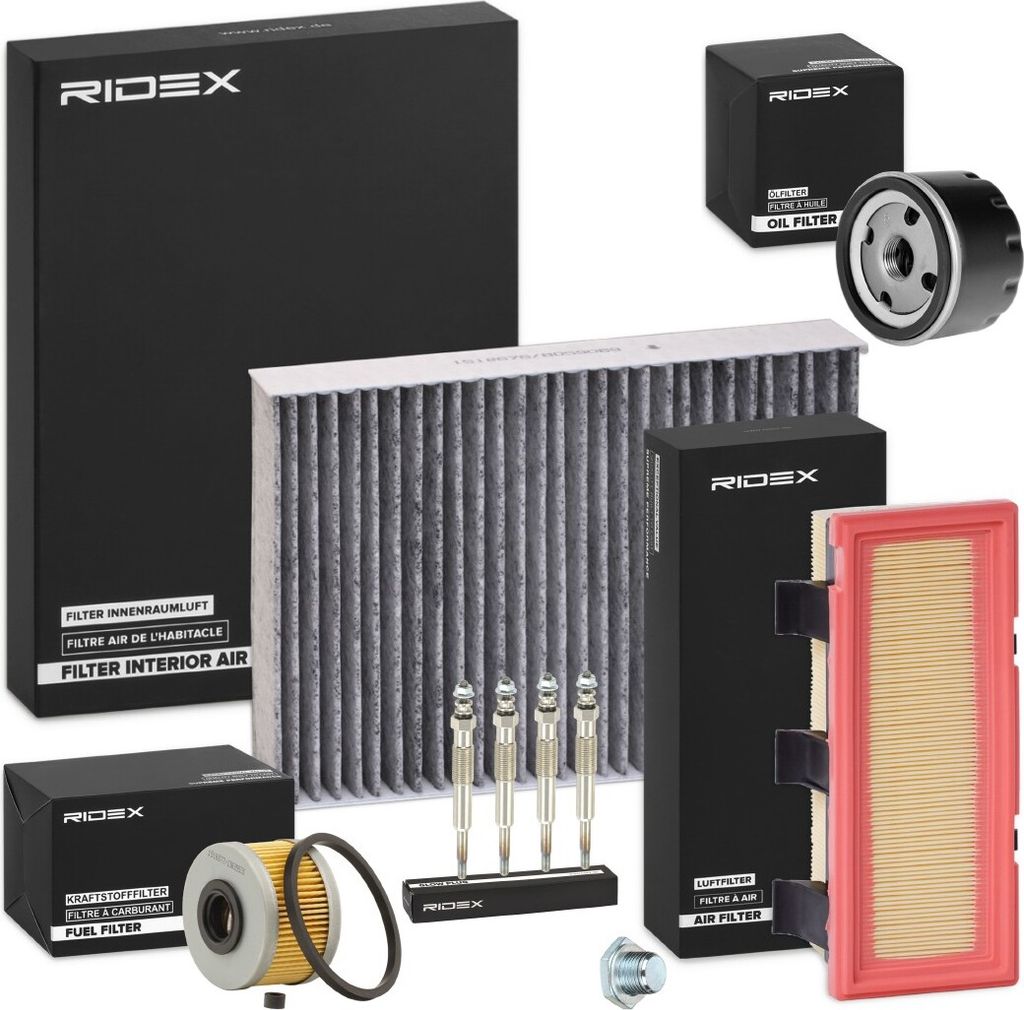 RIDEX Inspektionspaket Filterset für RENAULT CLIO II (BB0/1/2, CB0/1/2) KANGOO (KC0/1) KANGOO Express (FC0/1) CLIO II Kasten (SB0/1/2)