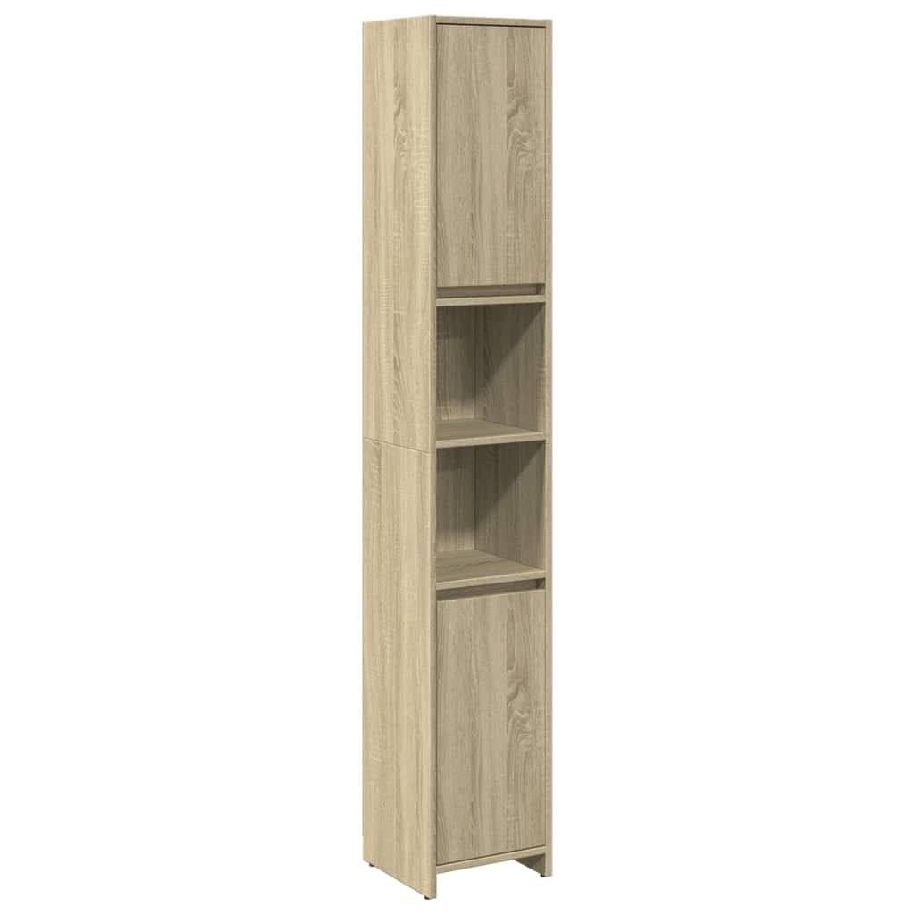A tall, narrow cabinet with two doors and two open shelves, shown against a white background.