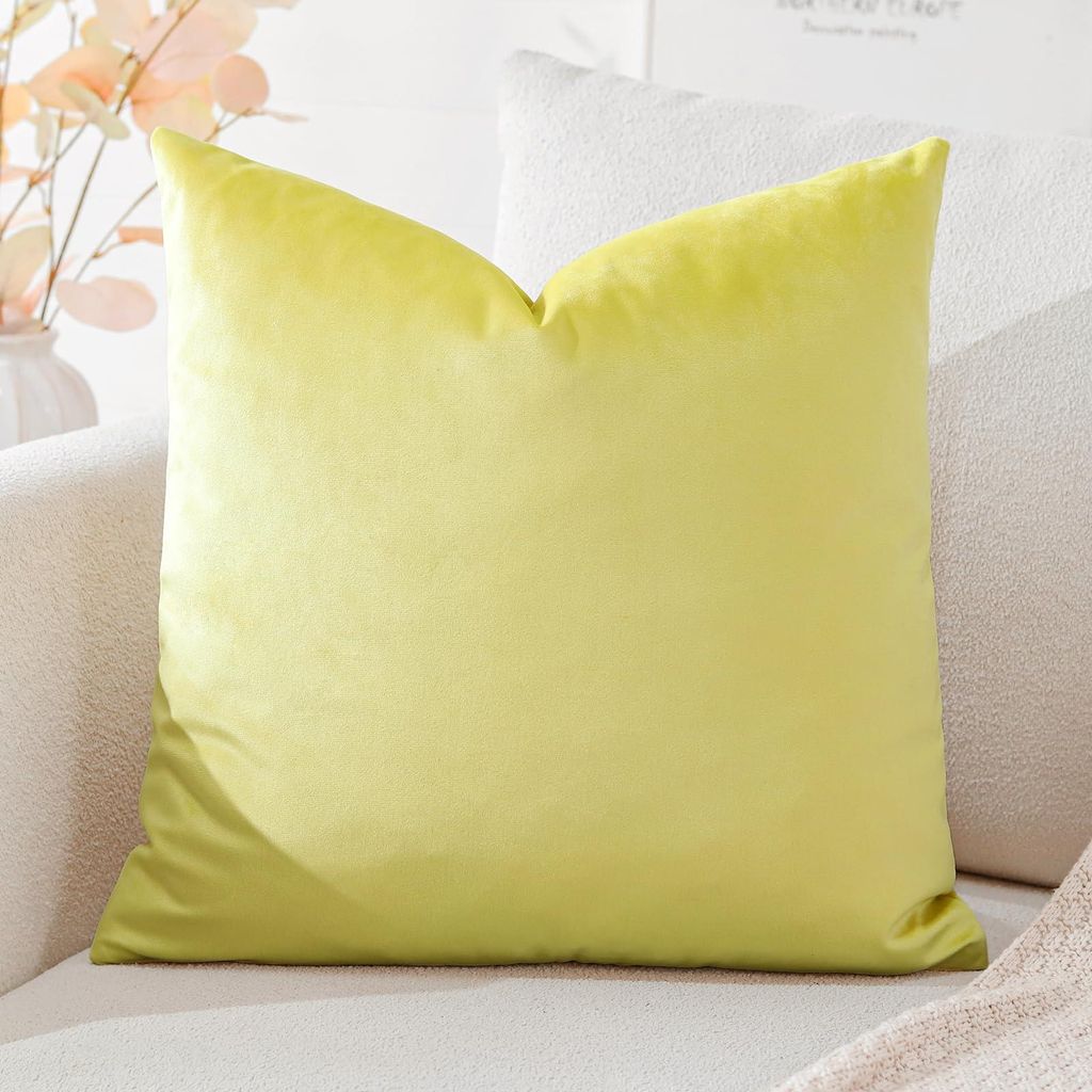 Samtkissenbezug, Dekokissen, Sofakissen, Lendenkissen, Zierkissenbezug, Sofa, Schlafzimmer, 60 x 60 cm, Zitronengelb