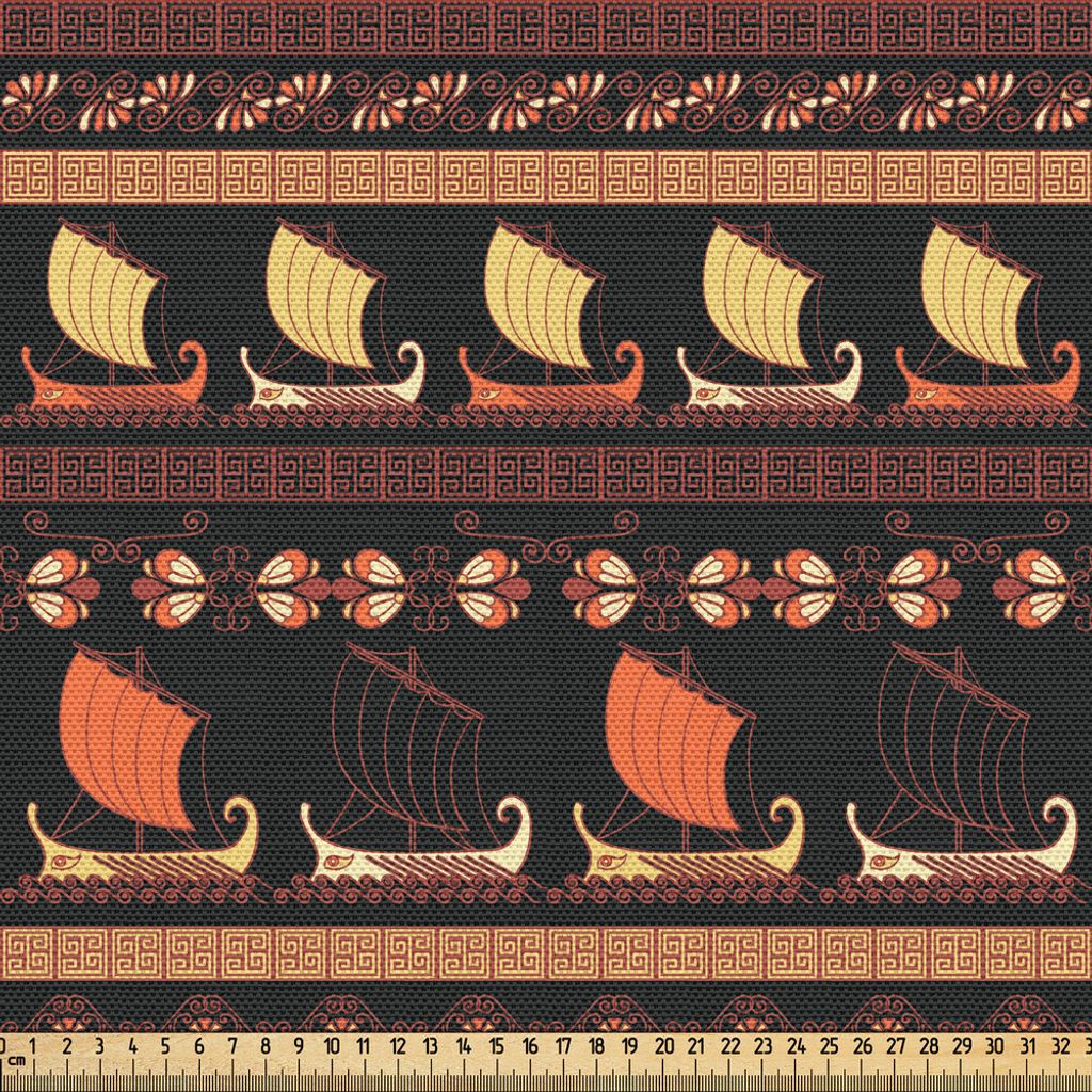 ABAKUHAUS Odyssee Gewebe als Meterware, Repetitive Alte Muster mit dem griechischen Mythologie inspiriert Segelboot und Verzierungen, 1 M (148 x 10...