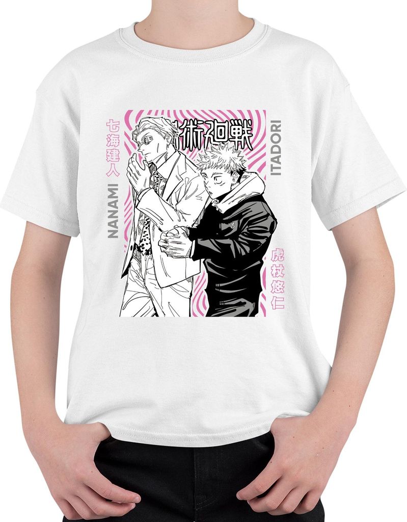 Jujutsu Kaisen Nanami Itadori Anime Ästhetik Geschenk Manga Retro Uni Kinder T-Shirt, Weiß, 128