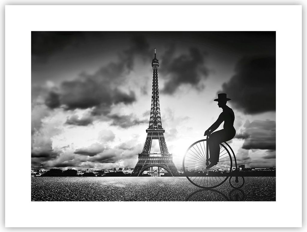 Poster - Poster ohne Rahmen - Paris Gentleman Fahrrad - 40x30 cm - Wand Bild - Wanddeko - Wandbilder - Kunstposter - Wandposter - Bilder - Kunstdru...