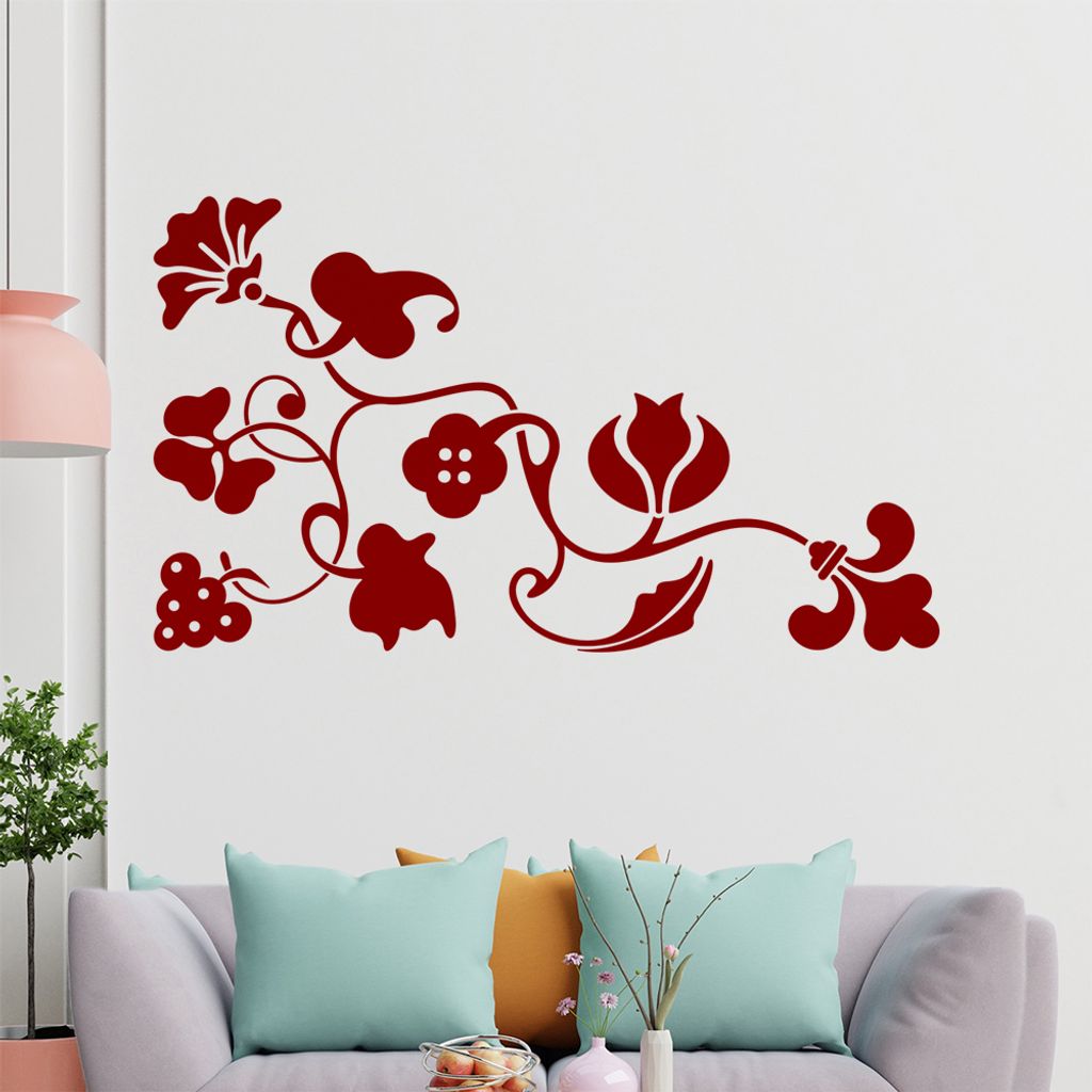 Eckeornament -Blüten - Traube Wandtattoo in 6 Größen - Wandaufkleber Wall Sticker - Dekoration, Küche, Wohnzimmer, Schlafzimmer, Badezimmer