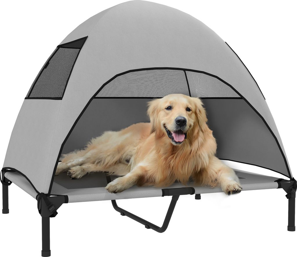 PawHut Hundeliege Outdoor mit Dach, Erhhtes Hundebett fr