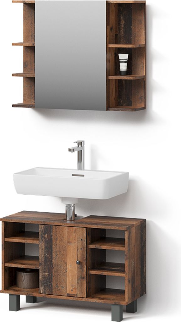 Badmöbel-Set Livinity Fucino Eiche rustikal 2 Teile, Unterschrank 80 cm, Model 52642