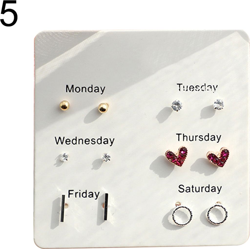 6 Teile/satz Mode Frauen Herz Feder Schneeflocke Kreis Ohr Stud Ohrringe Schmuck-5#