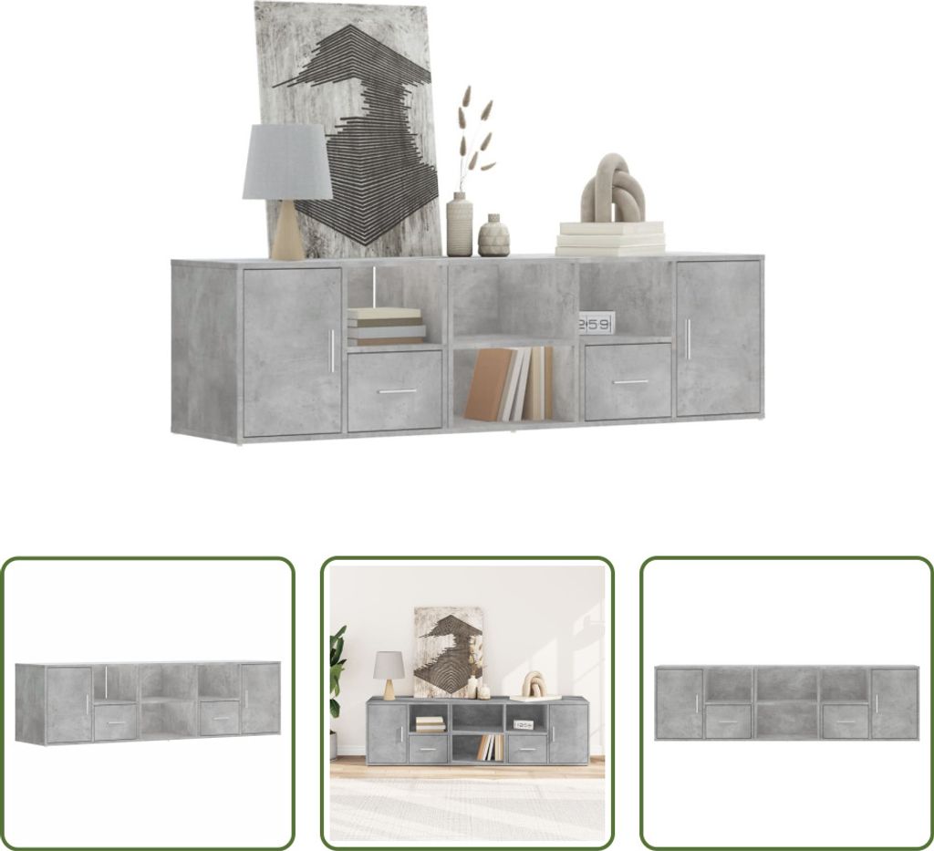 The Living Store Eckregal Betongrau 160x40x45 cm Holzwerkstoff