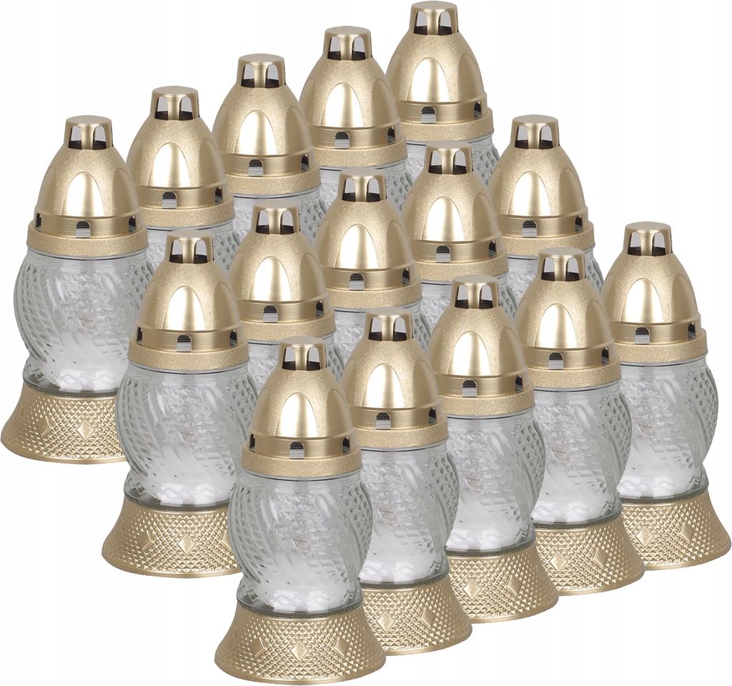 Grabkerzen Glas 15er Set mit einer subtilen Form und einem Produktbild 