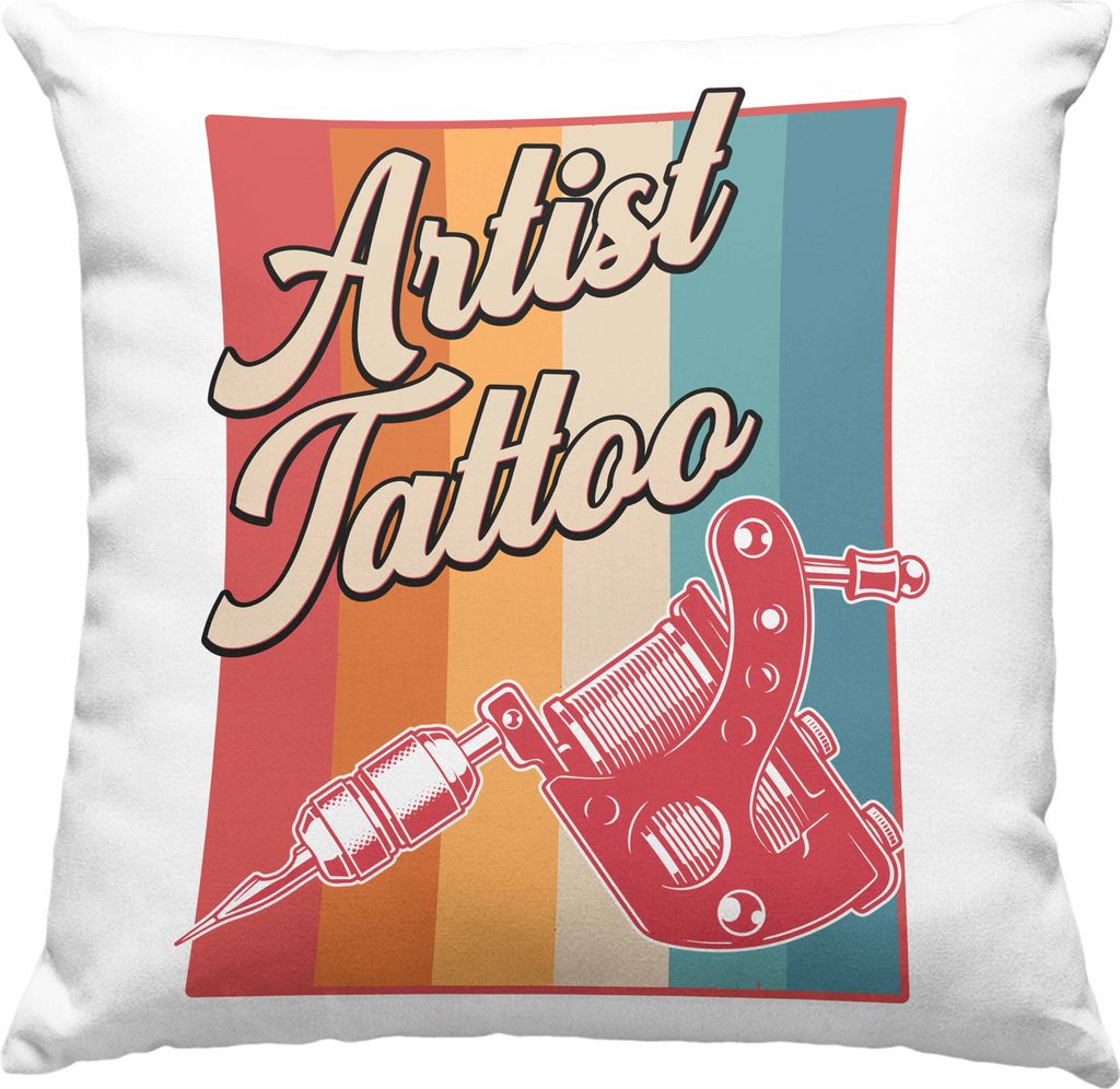 Trendation - Artist Tattoos Deko-Kissen mit Füllung 40x40 Geschenk Tattoowiererin Tattoowierer Geschenkidee Spruch Männer Frauen (Rosa)