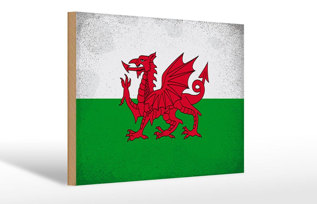 Holzschild Flagge Wales 30x20cm Flag of Wales Vintage