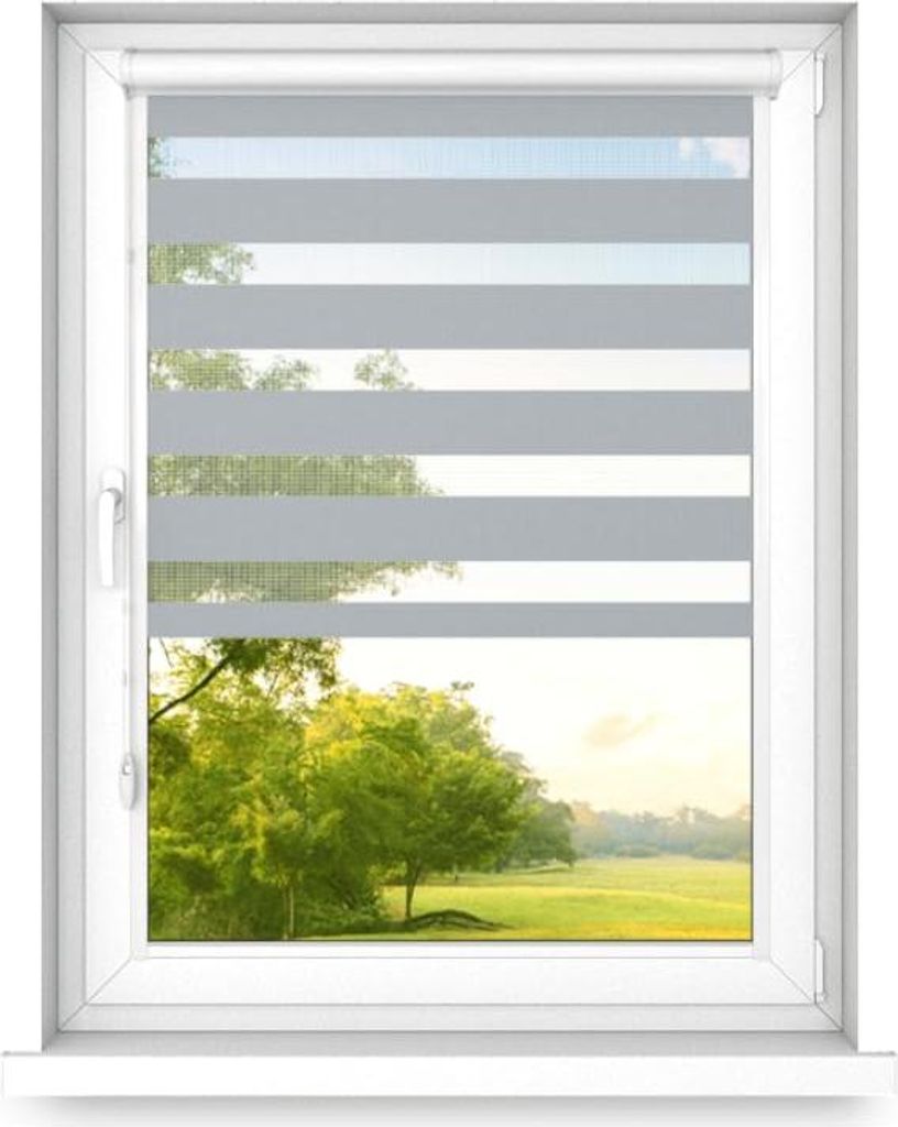 time4blinds - Doppelrollo ohne Bohren - Zebra Rollos für Fenster und Türen - Grau, 1100x1800, Links