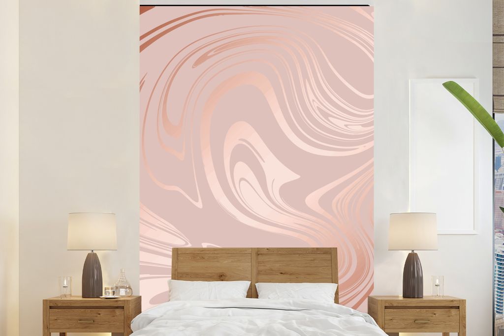 MuchoWow Fototapete für Wohnzimmer oder Schlafzimmer Wandtapete Vinyl Motivtapete Marmor - Roségold - Luxus - 160x240 cm - Vinyltapete