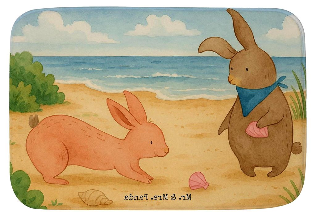 Badezimmermatte mit Hasen- und Muschel-Design - Geschenkidee, Urlaub, Badezimmerteppich, Duschmatte, beste Freundin, Badvorleger, Strand, Muttertag
