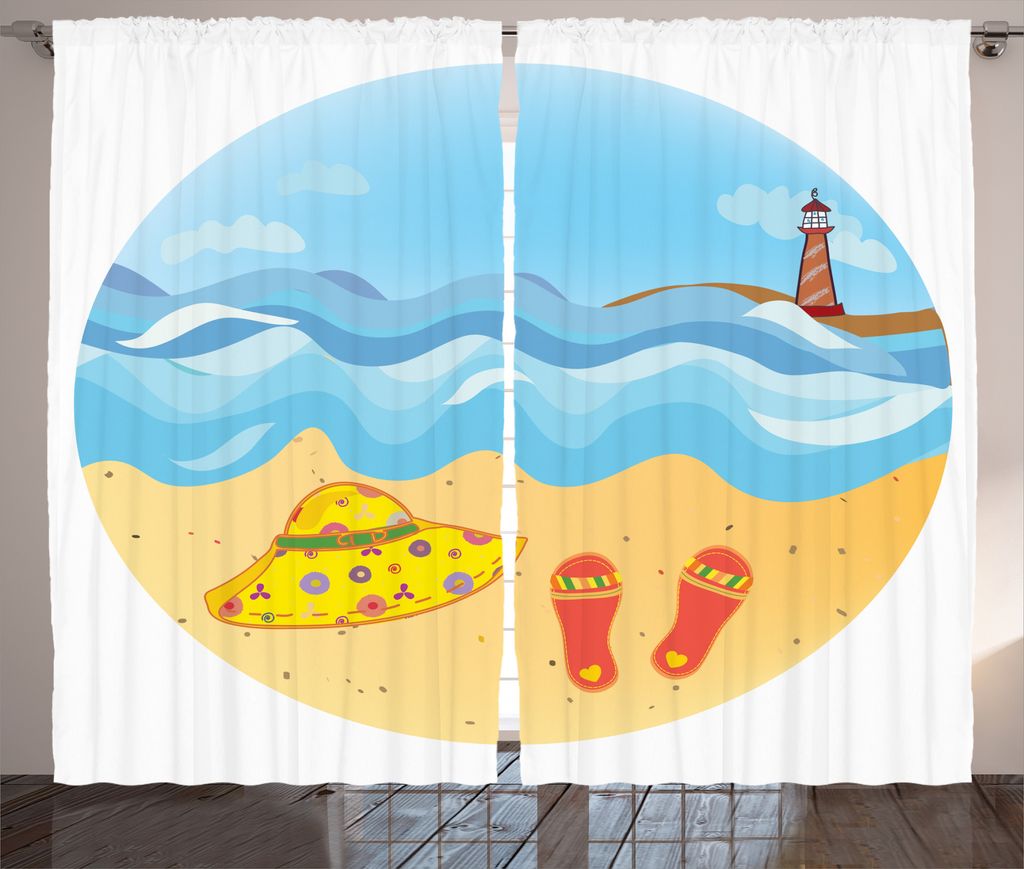 ABAKUHAUS Leuchtturm Rustikaler Vorhang, Minimal Doodle Ozean, Wohnzimmer Universalband Gardinen mit Schlaufen und Haken, 280 x 225 cm, Mehrfarbig