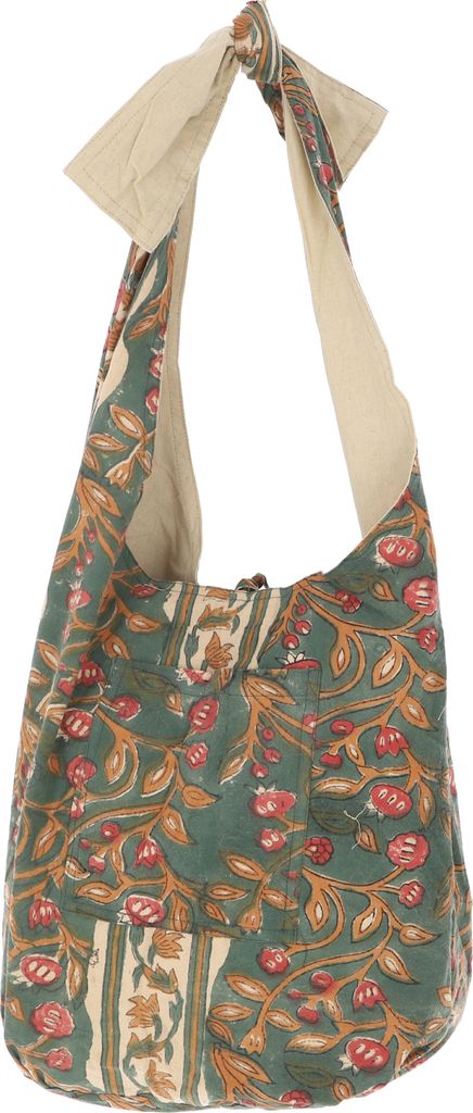 Boho Umhängetasche, Blockdruck Schultertasche, Schulterbeutel, Shopper - Model 6, Uni - Erwachsene, Grün, Baumwolle, 35*49*30 cm, Alternative Umh...