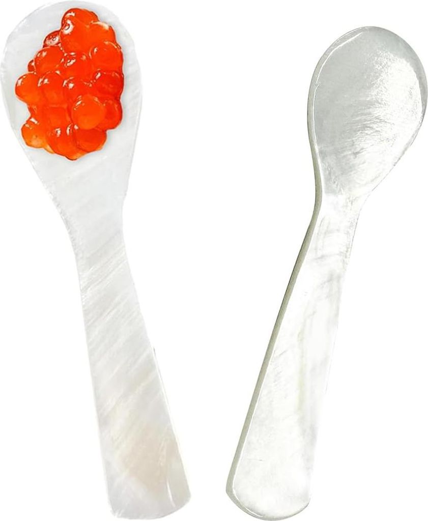 Allecto Premium - Set von 2 Perlmutt-Kaviar-Löffeln mit rundem Griff - s Küchengerät aus Perlmutt (7 cm)