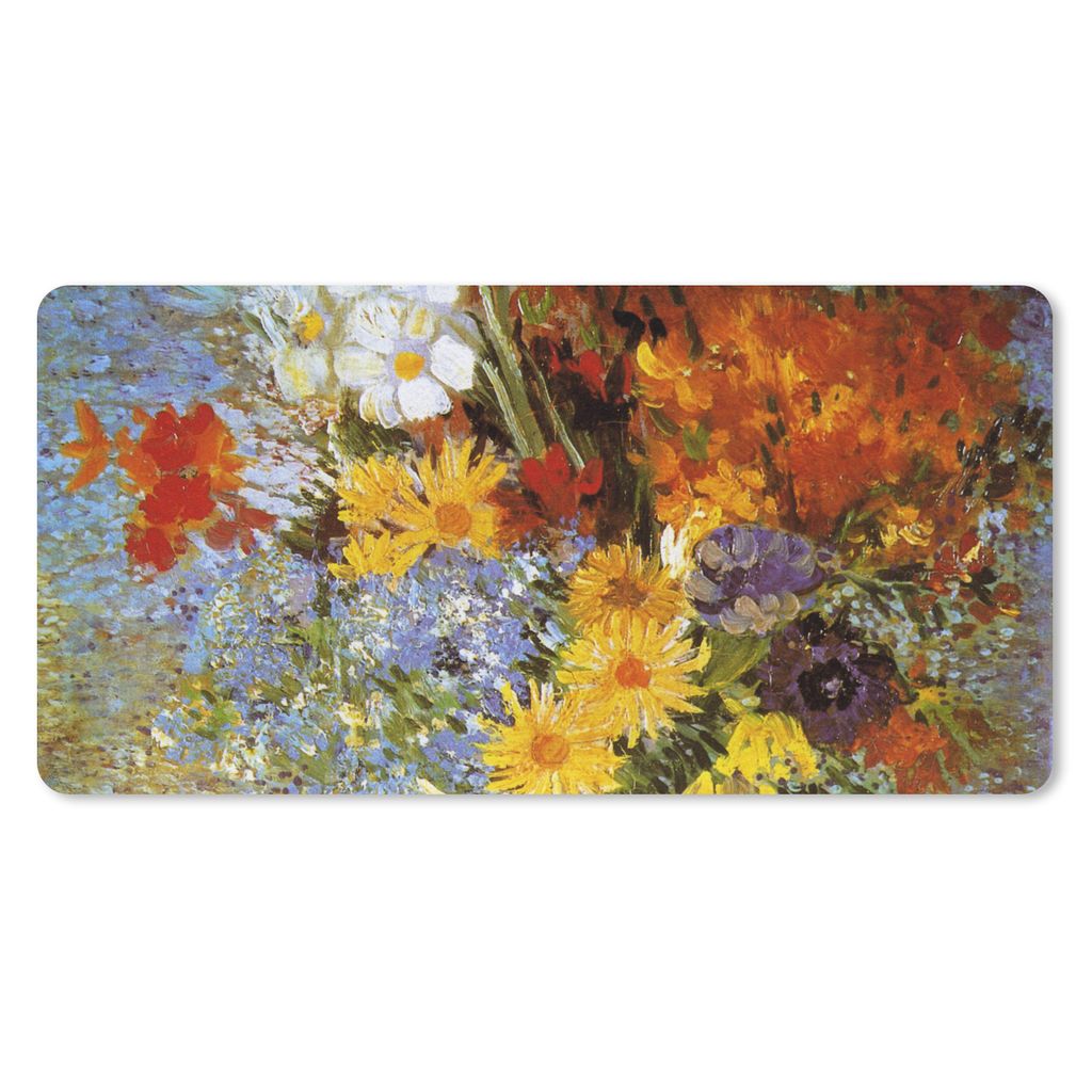 MuchoWow Schreibtischunterlage Vase mit Gänseblümchen und Anemonen - Vincent van Gogh 80x40 cm - XXL Mauspad - Gaming Mauspad