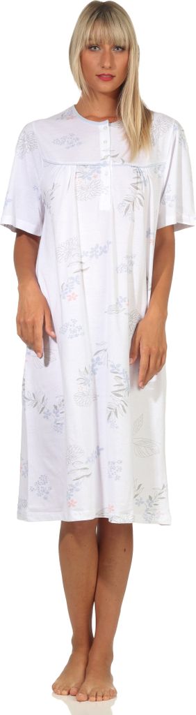Damen Nachthemd kurzarm klassische Design mit Knopfleiste am Hals – 112 210 90 310 ; hellblau , 44