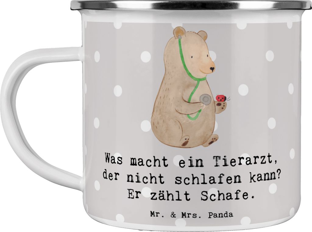 Mr. & Mrs. Panda Emaille Becher Tierarzt Schafzählen - Grau Pastell - Geschenk, Teetasse, Beruf, Tiermedizin, Berufe, Veterinär, Berufsliebe, Ber...