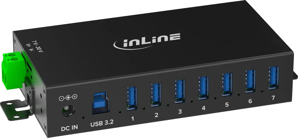 Hub USB 3.2 Industriale InLine: 7 Porte, Alluminio e Alimentatore 32W