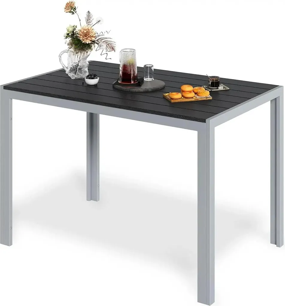 Table de jardin aluminium plateau à lames 110x70 cm gris résistant aux UV