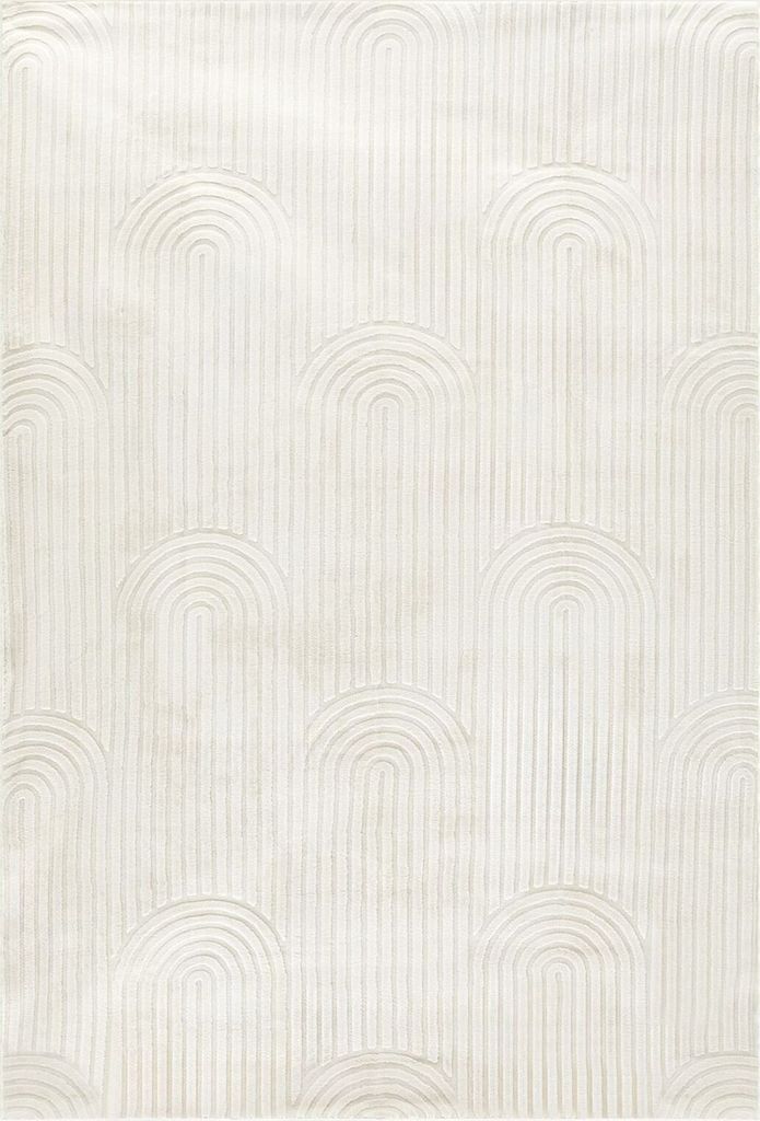Teppich BOW waschbar 200 x 300 beige mit Shaggy Bogenmuster - Kurzflor rutschfest, schmutz- und wasserabweisend - ideal für Wohnzimmer und Kinderz...