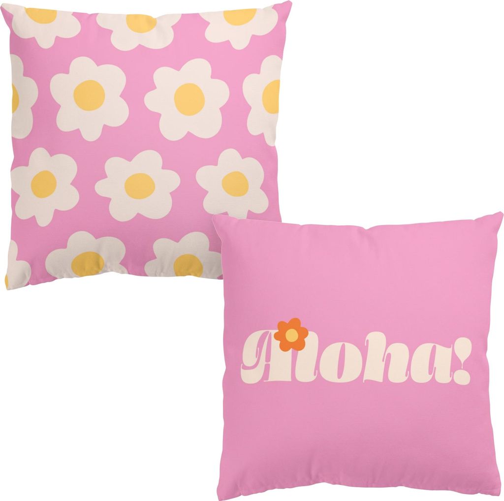Dekokissen 2-teilig Sprüche drinnen / Indoor Zierkissen Canvas waschbar Blumenmuster rosa Pop Art Sofakissen mit Füllung