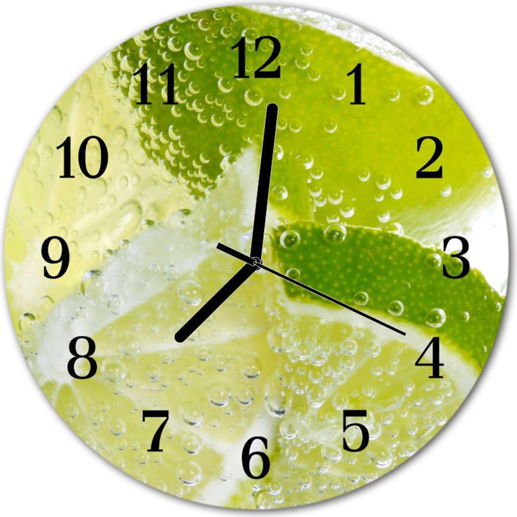 Glasuhr Wanduhr Küchenuhr Echt-Glas 30fi cm Limetten Wasser grün