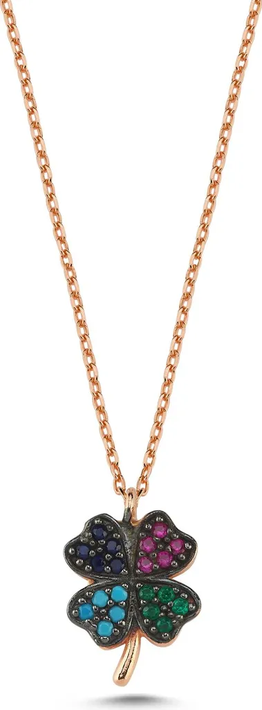 Collier en argent 925 femme Trèfle à quatre feuilles aux pierres colorées