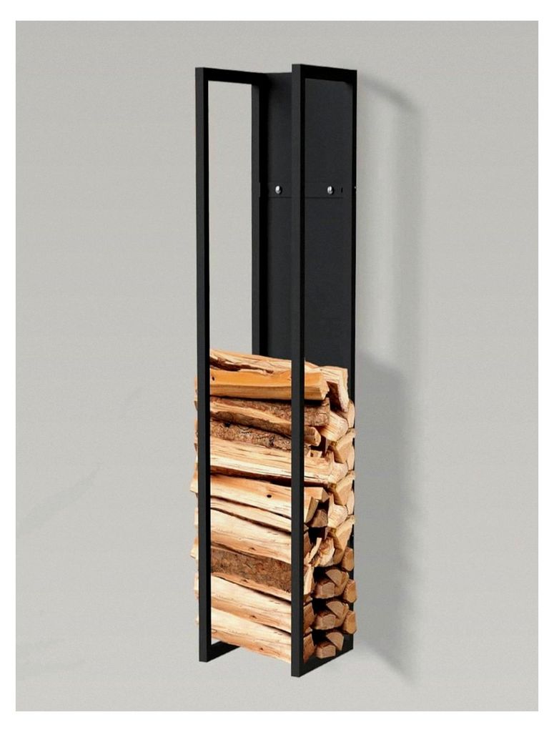 Kaminholzregal Innen Metall Schwarz 120 cm mit Rückwand Wandhängend Holzkorb Kaminholzhalter Holzregal