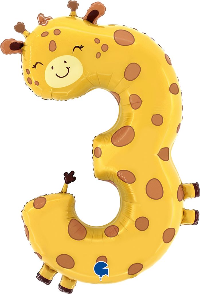 Balon Foliowy Cyfra 3, Żyrafa, Safari, 97 cm Grabo Zdjęcie produktu 