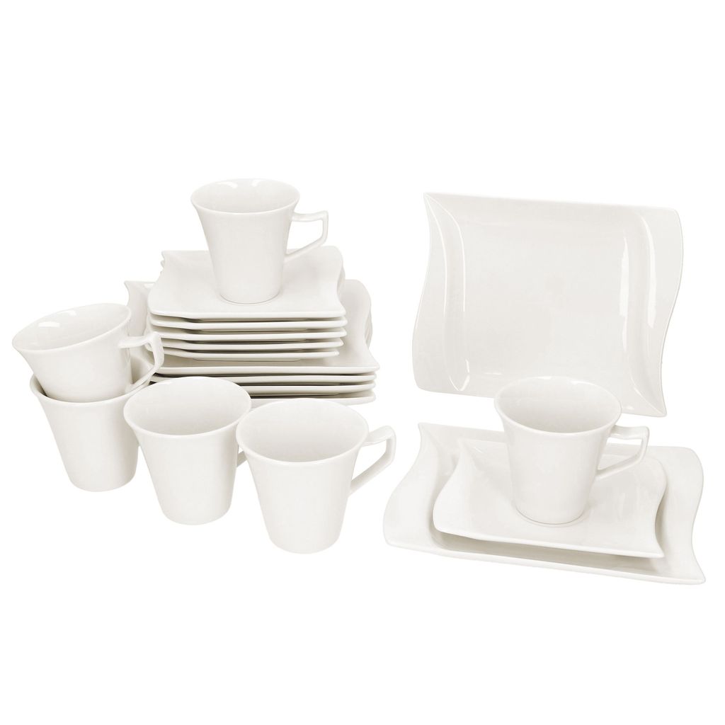 Set Di 6 Tazze In Porcellana MIWARE 311 Ml - Bianco Avorio, Per Tè E Caffè, Lavabili In Lavastoviglie E Microonde, Uso Quotidiano