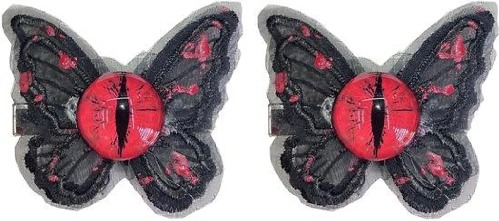 Accessoires cheveux Halloween : barrettes gothiques noires œil rouge