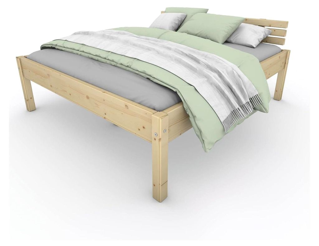 Dübelbett aus Naturholz, belastbar bis 300 kg, stabil, Doppelbett 90 120 140 160 180 200 x 200 220 (140 x 200) 58 cm Höhe