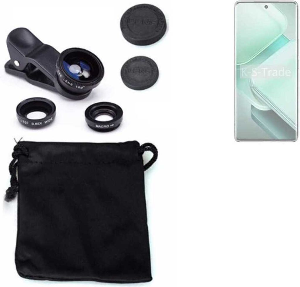 K-S-Trade Smartphone Kamera Linsen Set Kompatibel mit Vivo V40e 3in1 Clip-On Kamera Adapter Macro Weitwinkel FishEye Fischauge Objektiv Linse