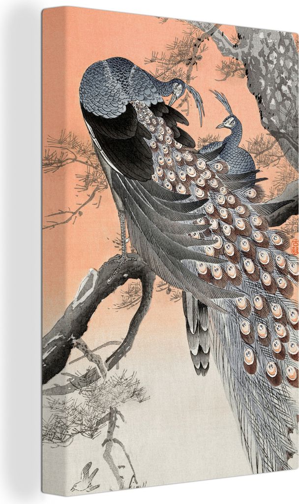 OneMillionCanvasses - Leinwandbilder - 90x140 cm, Japanisch - Pfau - Baum - Federn, Wandbilder Kunstdruck Wanddekoration - Foto auf Leinwand - Ge...