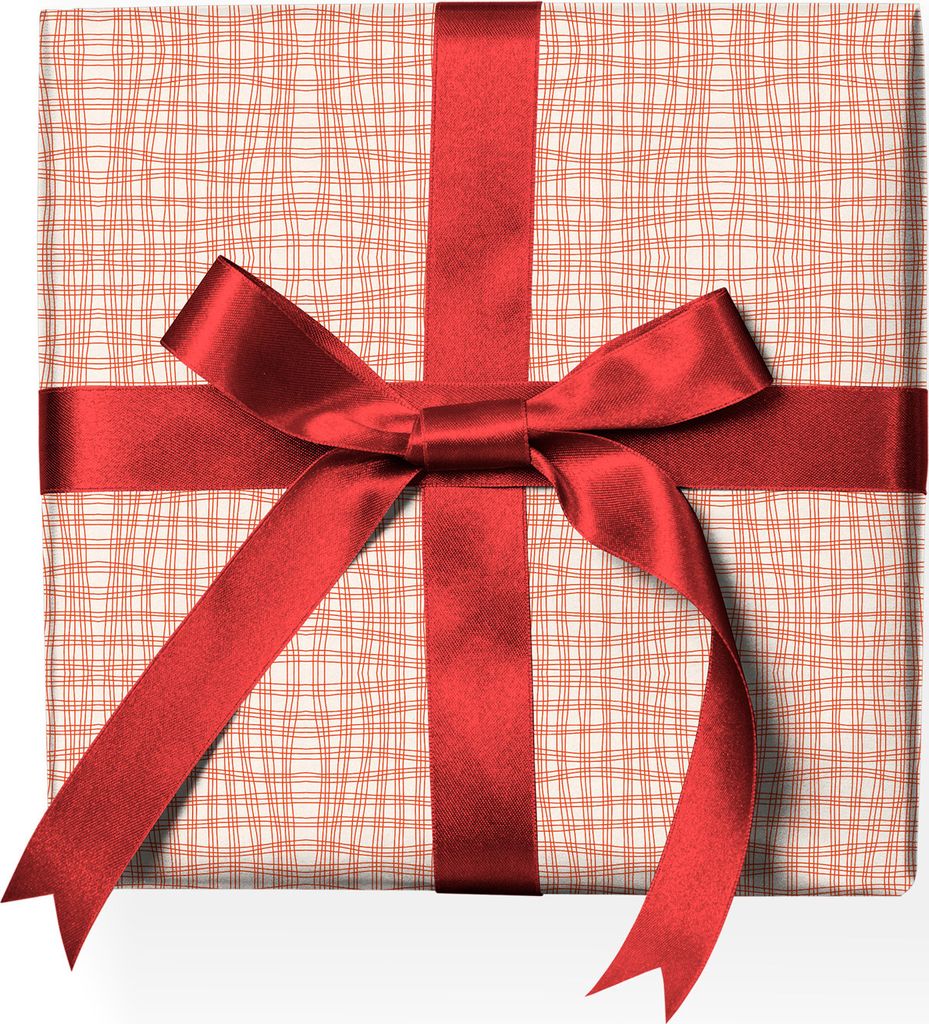 Modernes Karo Geschenkpapier mit grafisch lockerem Doodle Karo, rot beige - G22142, 32 x 48cm