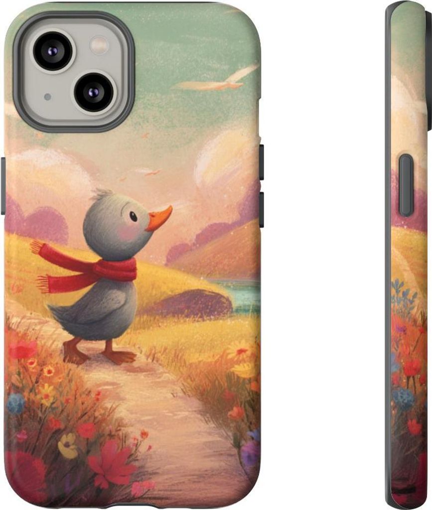 Neugieriges graues Entenküken im Frühlingsgarten – Hülle Kompatibel mit iPhone 14