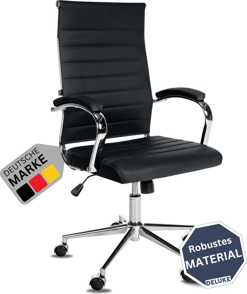 DELUKE Bürostuhl Ergonomisch MEGAO Schreibtischstuhl Echtleder | Höhenverstellbarer Drehstuhl, Arbeitsstuhl mit Armlehne | Chefsessel, Computer...