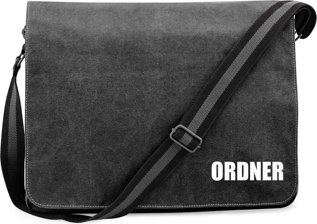 Huuraa Umhängetasche Ordner Schriftzug 14 Liter Black Canvas Laptoptasche Geschenkidee
