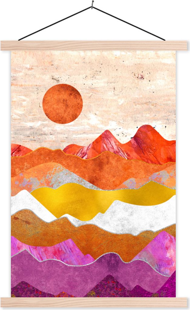 MuchoWow Textilposter Stolz - Lesbische Flagge - Marmor 120x180 cm mit holzfarbenen Rahmen - Textil-Plakat